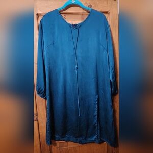 Emsilk Design 100% Silk Teal Dress (21" pit to.pit) 38" waist, length 34.5"